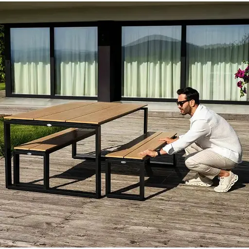 Набор садовой мебели Di Volio Trento стол + 2 скамейки бежевый - фото 5