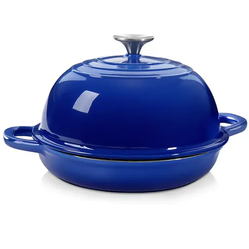 Чугунная круглая форма для выпечки хлеба с крышкой Ø26 (см) антипригарная форма для хлеба в духовке Синий Premium Cookware HP-1-21-BLUE