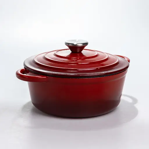 Кастрюля чугунная 2.5 л эмалированная с крышкой посуда для тушения запекания кухонная томония Красный Premium Cookware HP-1-14-RED - фото 8