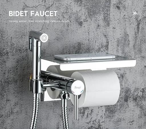 Гігієнічний душ з поличкою + тримач паперу 35 Frap 1/10, Хром F7516 - фото 4