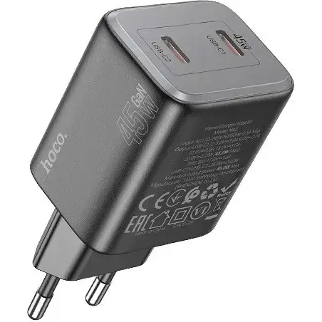 Мережевий зарядний пристрій Hoco N42 Elogiado dual-port PD45W(2C) charger чорний - фото 1