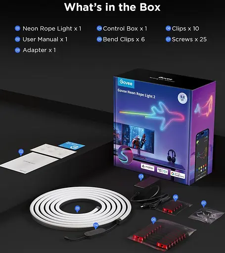 Стричка свитлодиодна розумна Govee H61D3 Neon Rope Light 2, 5м, RGBIC, WI-FI/Bluetooth, билий - фото 6