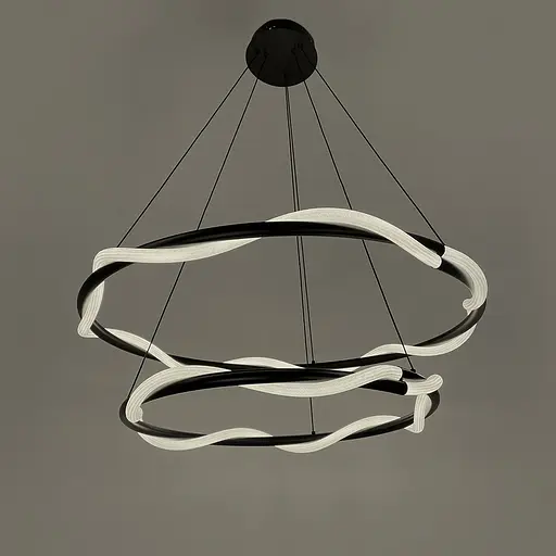 Люстра с двумя черными кольцами и оплетенным неоном Ø 80+60 см | Ст. JU 25-600+800 BK | Line F - фото 7