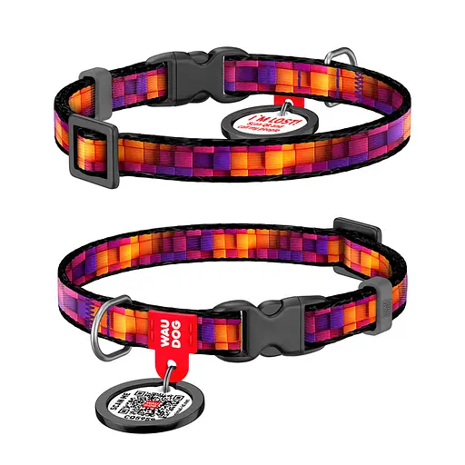 Ошейник для кошек и мелких пород собак нейлоновый Waudog Nylon с QR-паспортом "Кубы 3Д" пластиковый фастекс XS Ш 10