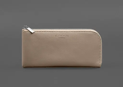 Кожаный портмоне-купюрник на молнии 14.1 светло-бежевый - фото 1