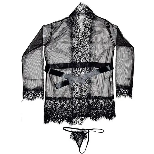 Прозорий халат з довгими рукавами, елегантний та приємний на дотик XS/S/M K0292-1 - фото 2