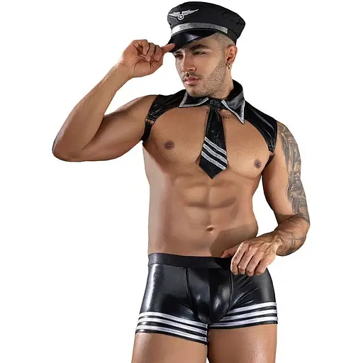 Мужской эротический костюм пилота JSY Очаровательный Уильям One Size, топ, шорты, кепка