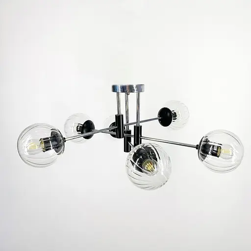 Потолочная люстра в хромированном корпусе на 6 прозрачных плафонов Ø 70 см | Ст. 51797/6 CH+BK+CL | Line F - фото 3