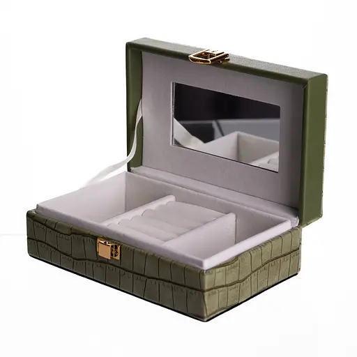 Шкатулка для украшений из экокожи 3 отделения с зеркалом 16×10×6 см органайзер для украшений Зеленый Yiwu HP-5-18GR - фото 4