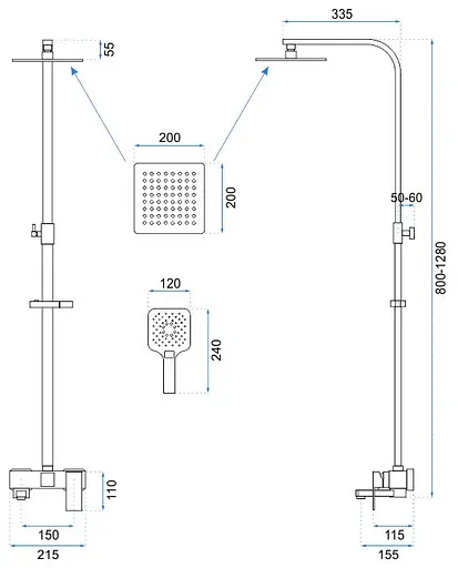 Душова система Rea Fort black mat чорний матовий REA-P9861, Чорний матовий - фото 5