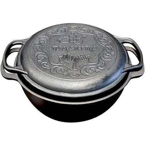 Казан чугунный 4 л Maysternya на 24 см с крышкой-сковородой V4CP