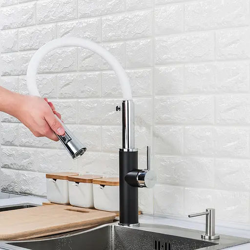 Смеситель для кухни Frap F4452-7 с гибким изливом 2 режима черно/белый - фото 2