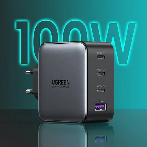 Зарядний пристрій 4xUSB 100W 3xUSB-C+USB-A Gan Tech Fast GAN Charger чорний CD226 Ugreen - фото 2