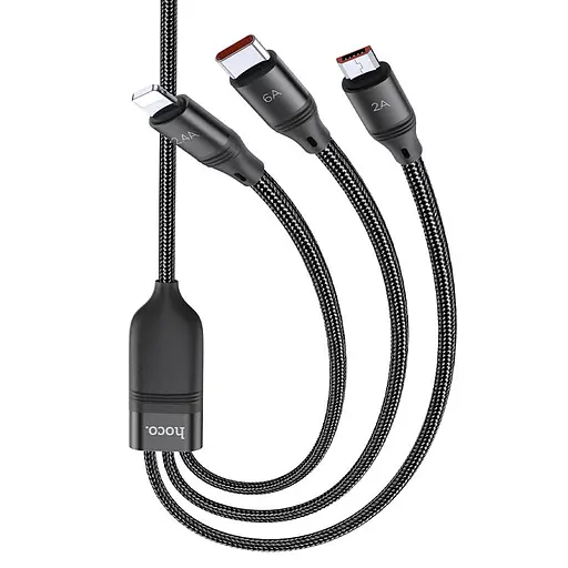 Дата кабель Hoco U104 Ultra 6A 3in1 Lightning-MicroUSB-Type-C (1.2m) Чорний - фото 2