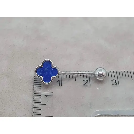 Серебряная серьга для пирсинга пупка Ирий Клевер с лазуритом. 6026.3 - фото 4