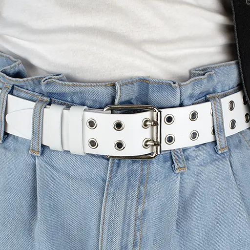 Ремінь шкіряний з люверсами білий JK-4035 (125 см) унісекс широкий - фото 7