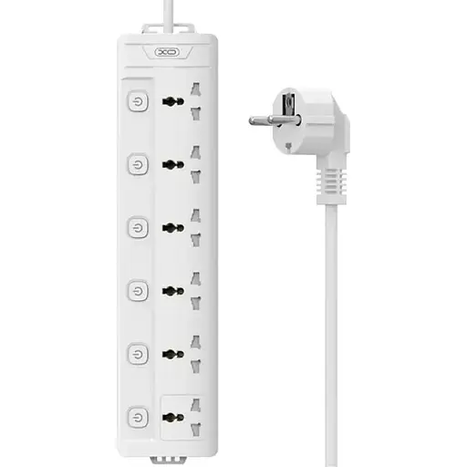 Сетевой удлинитель фильтр XO WL18 6 розеток, 2500 Вт, 2 м белый - фото 1