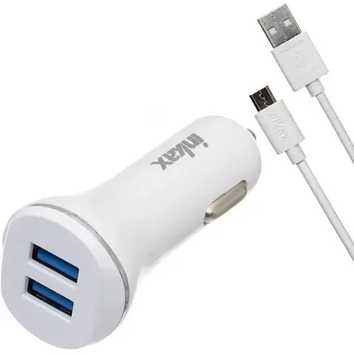 Автомобільний зарядний пристрій Inkax CC-12 2USB 2.1A microUSB White (av087-hbr) - фото 3