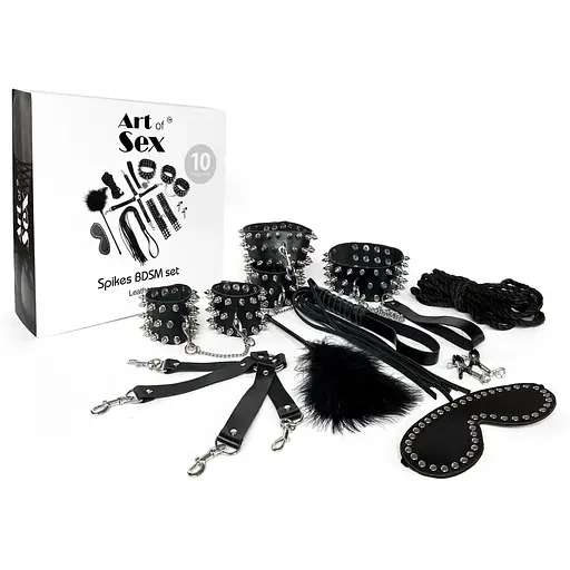 Набір Art of Sex - Spikes BDSM Set LeaTher, 10 предметів, натуральна шкіра, Чорний - фото 4