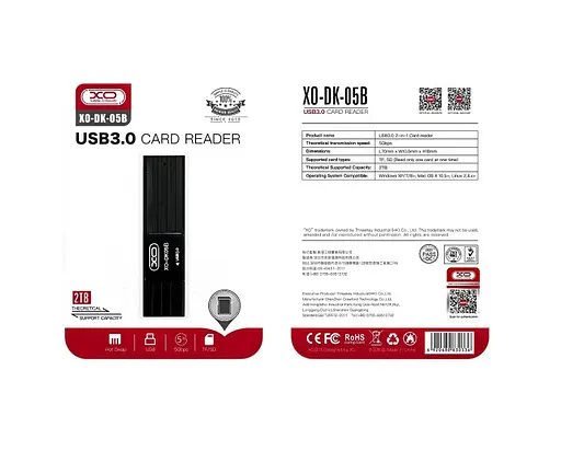 Картрідер зовнішній usb 3.0 зчитувач карт пам'яті XO DK05B 2 в 1 - фото 3