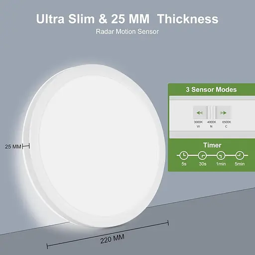 Світлодіодний світильник стельовий LEZOE з регульованою яскравістю і датчиком руху, 18 Вт, 1800 лм, радарний, з регульованою яскра - фото 3
