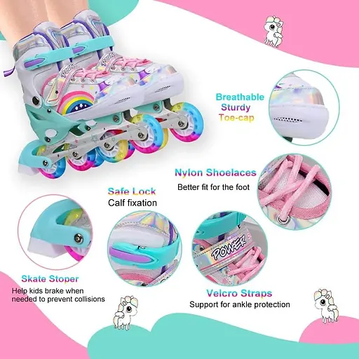 Регульовані дитячі роликові ковзани FYHART для дівчаток, початківців, маленьких дітей розмір С - фото 5