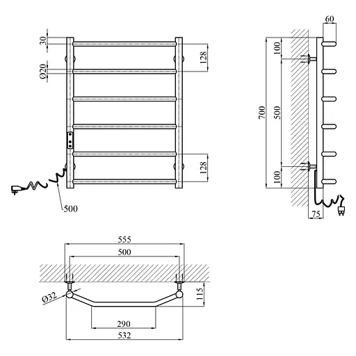 Полотенцесушитель электрический Kroner KRP Diva EL700x500-6 (CV036322) - фото 6
