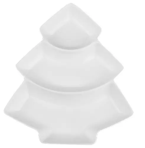 Менажница фарфоровая Stenson MC-4290-9 Елка на 3 секции 23 см Белый - фото 1