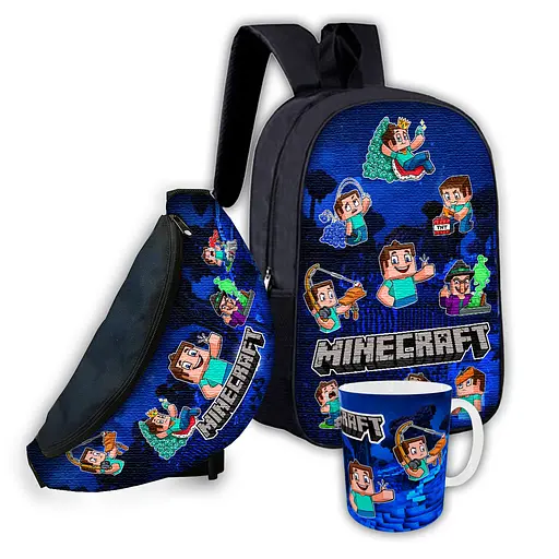 Набір дитячий майнкрафт "Minecraft" рюкзак, сумка-бананка, кружка (00267)