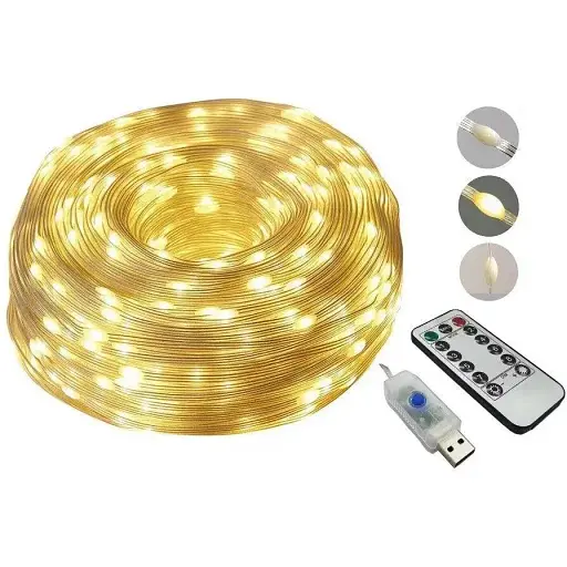 Уличная светодиодная гирлянда лента Большие капли 300 LED 30 м USB с пультом белый 8 режимов