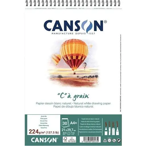 Альбом для ескізів та рисунку Canson Càgrain на спіралі А4 (21х29.7см) 224г/м2 30л білий папір - фото 1