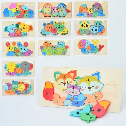 Деревянная игрушка Пазлы животные, семья, 10 деталей, 30x15x1 см (в ассортименте) - фото 2