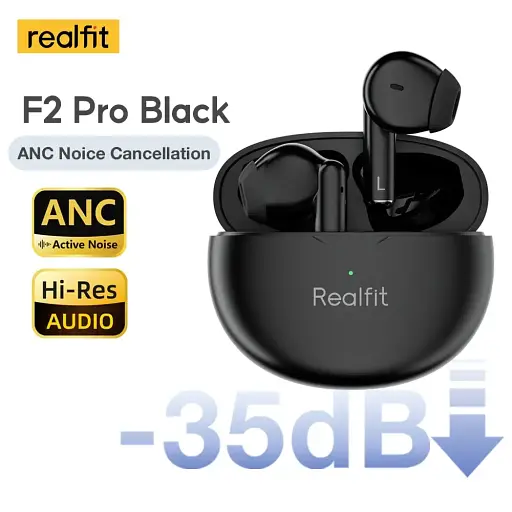 Беспроводные наушники Realfit F2, активное шумоподавление, Bluetooth 5.3, с микрофоном, Черные  - фото 4