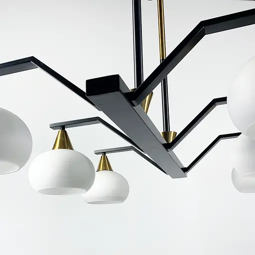 Витончена люстра в чорному корпусі з білими плафонами Line.F Кількість ламп 6 - фото 4