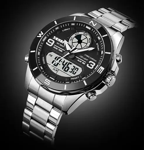 Часы мужские на стальном браслете Skmei 1839 (Серебристые с черным циферблатом) - фото 6