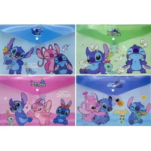 Папка-кнопка А4+ 18 мкм Стіч 23.5x33 см, 4 шт в асортименті - фото 1