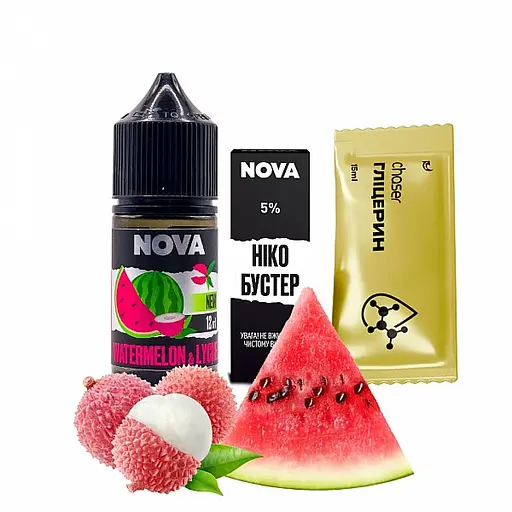 Набор компонентов для самозамеса солевой заправки Nova 30 мл WATERMELON LYCHEE Арбуз Личи, 0-50 мг (18082)