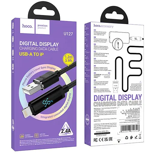 Дата кабель Hoco U127 Power USB to Lightning (1.2m) Black - фото 5