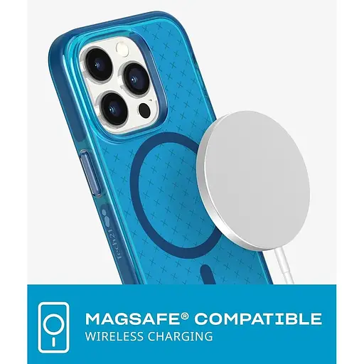 Оригинальный противоударный силиконовый чехол Tech21 Evo Check MagSafe для iPhone 14 Pro (6.1") Blue T21-9838 - фото 3