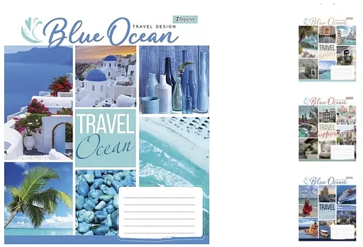 Зошити учнівські 60 аркушів клітинка. 1В Travel design, зошит дя записів 10 шт. в упаковці