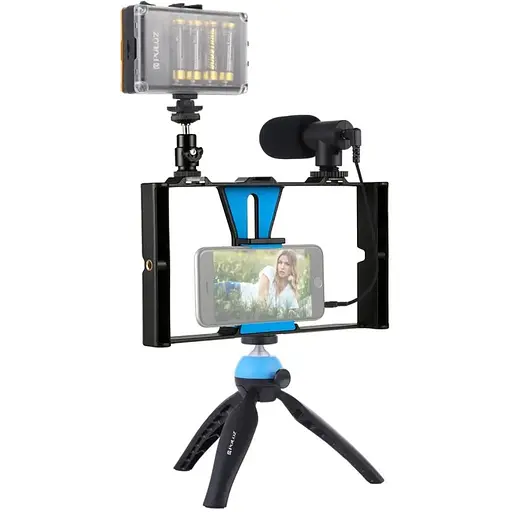 Комплект блогера Puluz PKT3023 4в1 (постійне світло, штативне кріплення, тримач для телефону, мікроф