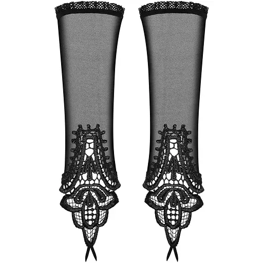 Сетчатые митенки с кружевом Obsessive Luiza mittens One Size, черные