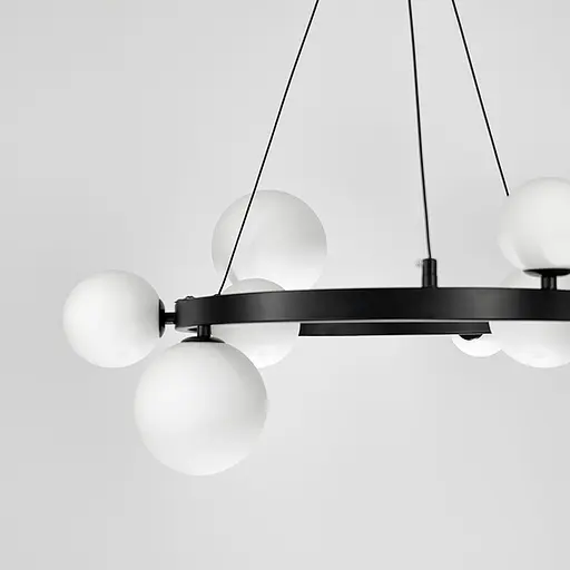 Кольцевая люстра с 10 белыми плафонами в черном корпусе Ø 70 см | Ст. AT32/10R BK+WT | Line F - фото 5