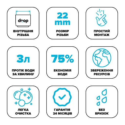 Водозберігаючий аератор Drop PM03T-22 для змішувача - Економія 75%, 3 л/хв, внутрішня F 22 мм - фото 9