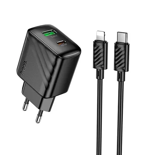 Адаптер сетевой Hoco Type-C to Lightning Cable Rico charger set CS25A |1USB/1Type-C, 20W/3A| - фото 1