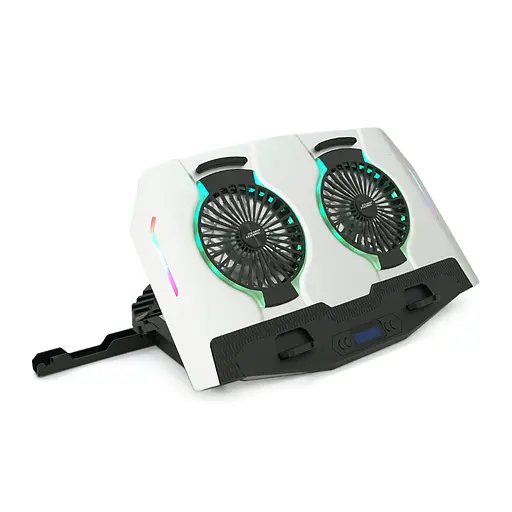 Підставка для ноутбука IceCoorel N9, 10-18", 2*125mm 1400±10% RPM, корпус пластик+алюміній, 2xUSB 2.0 + LCD display, 461x298x52mm, Silver, Box, Q8 - фото 1