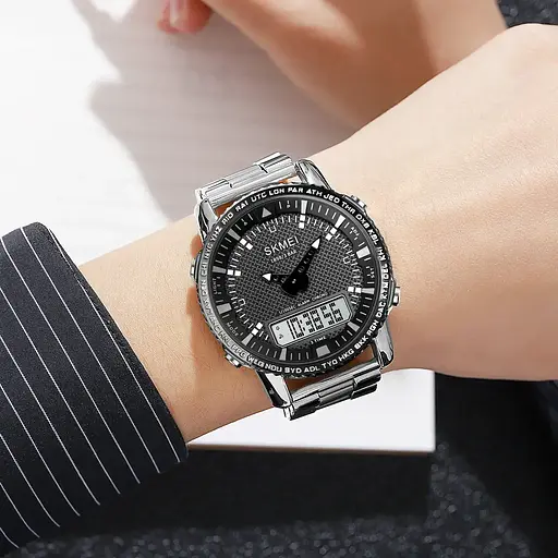 Чоловічий наручний годинник Skmei 1898 (Сріблястий з чорним табло) - фото 5