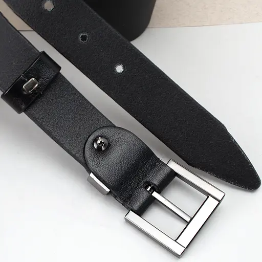 Ремень женский кожаный JK-3023 под джинсы черный с темной пряжкой (105 см) - фото 5