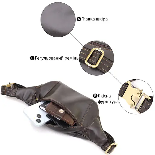 Чоловіча сумка-бананка компактного розміру з натуральної гладкої шкіри SHVIGEL 34х12х4 см sum0027450 - фото 4