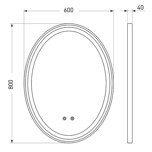 Дзеркало овальне 60*80см, в алюмінієвій рамі, з підсвічуванням, диммером, підігрівом дзеркала, брошований нікель Volle 16-40-600S, Никель - фото 2